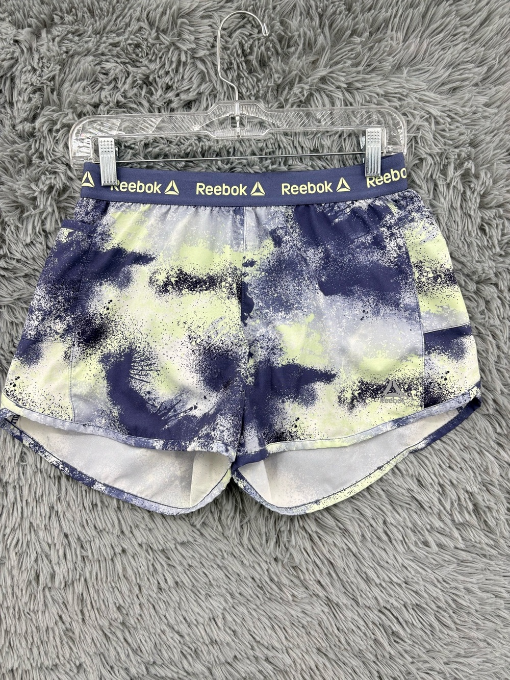Reebok Running Shorts Womens Small Fearless Splatter Print Blue Green